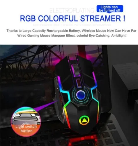 A5 Gaming Mouse Rechargeable Wireless Mouse Silent 1600 DPI Ergonomic 7 Keys RGB LED Backlit 2.4G USB Optical Available in 2 colors - Image 10